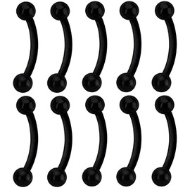 Set of 10 16GA Clear Bioflex Eyebrow Curved Barbell Retainers (8mm (5/16") Length, Black)