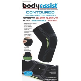 BodyAssist Contoured Sports Knee Sleeve Black (Large)