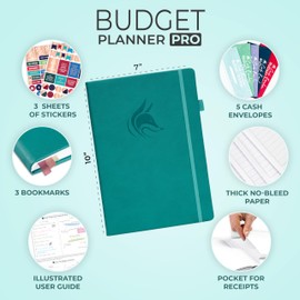 Clever Fox Budget Planner PRO - Financial Organizer + Cash Envelopes. Monthly Finance Journal, Expense Tracker & Personal Account Book, Undated, 18 x 25.5cm - Turquoise