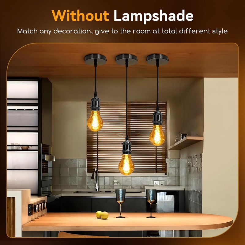 Aigostar Chrome Pendant Light Fitting, Black Pendant Light Fitting with