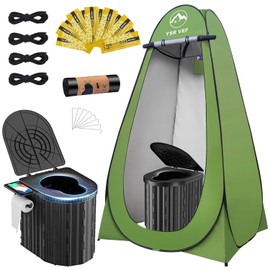 Camping Toilet with Pop-Up Privacy Tent and Liquid Waste Gel, Portable Toilet with Large Tent and Camping Lantern, Ergonomic Potty Provides Enhanced Comfort, Suitable for All Ages