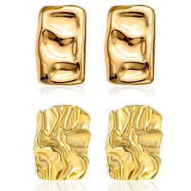 Gold Chunky Earrings for Women Trendy Boucle Doreille Femme Thick Geometric Stud Earrings Gold Hoop Earrings for Teen Girls