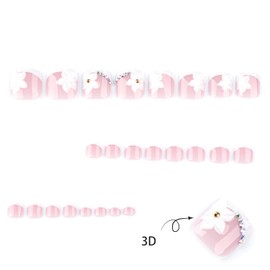 FIEONCIY Press on Toenails with Designs Acrylic Fake Nails for Toe Artificial False Nails with Charms Glue on Toe Nails for Spring Summer Stick on Toenails for Women Girls(JP3811)