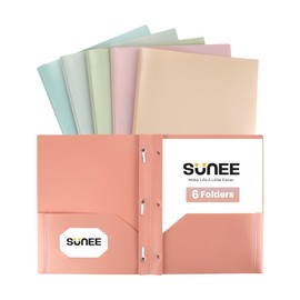 SUNEE 3-Prong Plastic Folders with Pockets (6 Pack, Vintage Colors) 2 Pocket Folders with Fasteners, Tear-Resistant Plastic Pockets, and Fit Letter Size Paper, Use for School Office Home Business