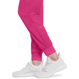 Med Couture Scrub Pants for Women Mid Rise Scrub Jogger with 5 Pockets Rib-Knit Cuffs with Drawstring Waistband MC102P, L Petite, Pink Power