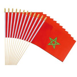 Ckexin 25Pack Small Morocco Flag Handheld Mini Moroccan Flags on Stick 5x8 Inch