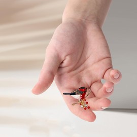 UNVOJL 2pcs Robin Enamel Brooch Rhinestone Lapel Pin Crystal Robin Brooch Wedding Brooches Pin for Women