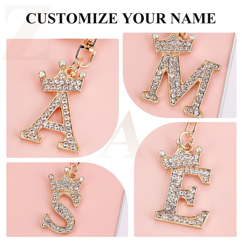 Fmeida Rhinestone Alphabet Keychain Initial Letter Keychains for Women Shining