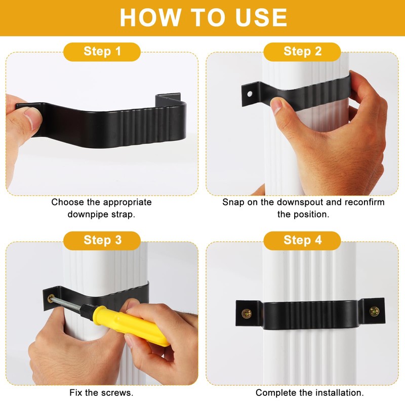 Mzcvriru Gutter Downspout Straps - 2x3, Black (2 Pack) with