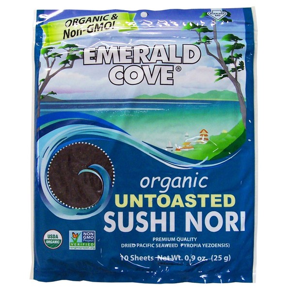 Emerald Cove, Organic Untoasted Nori Sheets Package, 10 Count Sheets,