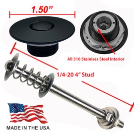 Push Button Latches 1.5" Round Black Pro Series Quick Release Latch, 4" Stud, Made in USA, Powder Coated, 400 Lbs Strength