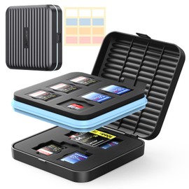 ORICO SD Card Holder, 18 Slots SD Card Storage for 6 TF Card + 10 SD Card + 2 CF Card, Water-Resistant, Anti-Shock, Dust-Proof Memory Card Case with Labels