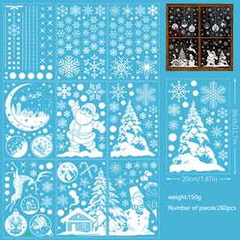 260 Pieces Double Sided Christmas Window Decorations, PVC Static Snowflake Window Stickers White, Snowflake Xmas Window Stickers, Static Snow Flakes Stickers, Xmas Window Decorations Stickers