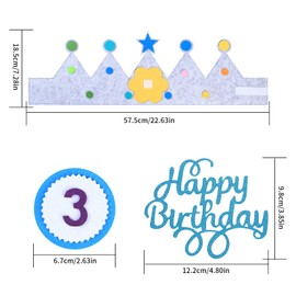 HexinYigjly Birthday Crown, Birthday Children's Crown Girls Interchangeable Numbers from 0-9, 3D Sticker Birthday Fabric Crown Gifts for Girls Boys Children Birthday Decoration (Blue Grey)