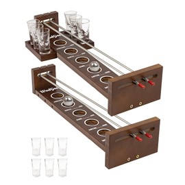 Shoot The Moon Game,with 2 Wine Glass Plate&6 Glasses, Large 17 inches,Classic Desktop Games, Solid Wood Board with Metal Ball and Rods, Retro Balancing Game for Family and Bar (Cherry)