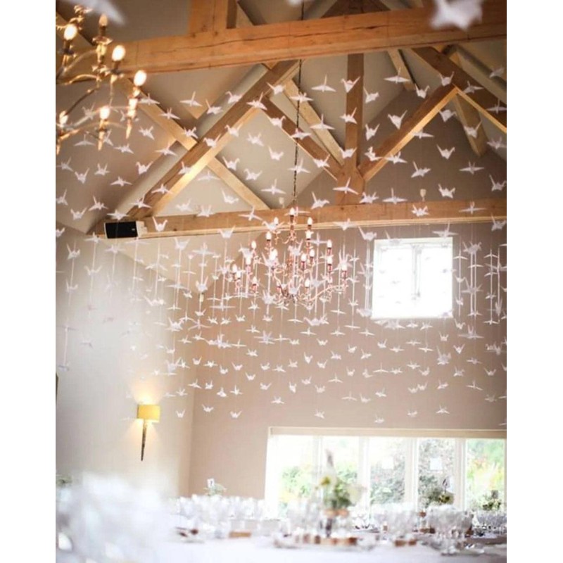 10Strings 5.9" Big Size Premade White Origami Paper Cranes Garlands