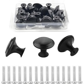 ShigKeu 15pcs Black Matted Round Cabinet Knobs Cupboard Handles Black Door Knobs with Screws for Kitchen Bedroom Furniture