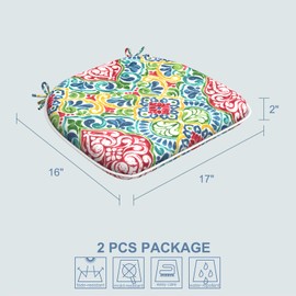 LVTXIII Patio Seat Cushions D16 x W17 Inches Outdoor Chair Pads All Weather Chair Cushions for Garden Patio Furniture Chair Home Set of 2 -Damask Red