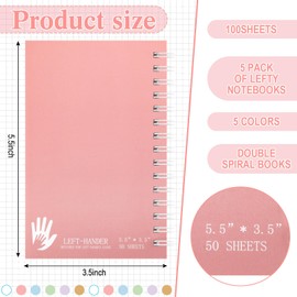 Resurhang 6 Pack Left Handed Notebook 100 Sheets/200pages Multiple Colors Spiral Notebook, 3.5 x 5.5 Inches Inspirational Left Handed Journal Spiral for Office, Supplies Gifts