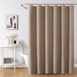 meioro Fabric Shower Curtain, Neutral Linen Textured Shower Curtain Set with 12 Hooks, Boho Farmhouse Bath Decor 230GSM Heavy Duty Polyester Cloth Shower Curtains for Bathroom, 72Wx84H, Tan