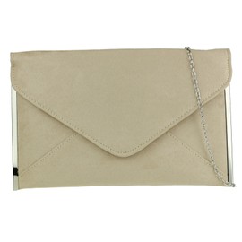 Girly Handbags Womens Faux Suede Clutch Bag Envelope Plain Sides Frame Wedding Prom - Nude