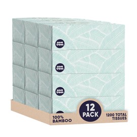 SAVE TREES Save Trees Bamboo Facial Tissues - 12 Boxes of Eco-Friendly, 3-Ply Hypoallergenic Tissues, 90 Sheets per Box, FSC Certified, Plastic-Free Packaging, Soft & Gentle for Home Use