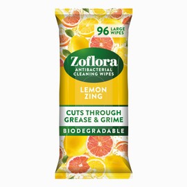 Zoflora Lemon Zing Biodegradable Wipes, Antibacterial Multi-surface Cleaning Wipes, Kills 99,9% of Bacteria & Viruses, Convenient, Quick Cleaning, 1 Pack (96 Sheets)