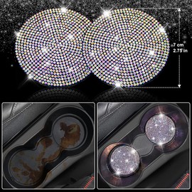 CAR PASS 7 PCS Bling Car Accessories for Women, Sparkly Rhinestone Diamond Steering Wheel Cover, Bling Seat Belt Cushion, Glitter Shift Knob Cover Car Cup Holder Coaster, Cute Interior Sets Multicolor