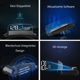 Fastsun Car Head Up Display, OBD Car HUD Display, 5.5 Inch with Reflection Board, No Double Image Stereo Projection Display Speed RPM Voltage, Multifunctional HUD for All Cars