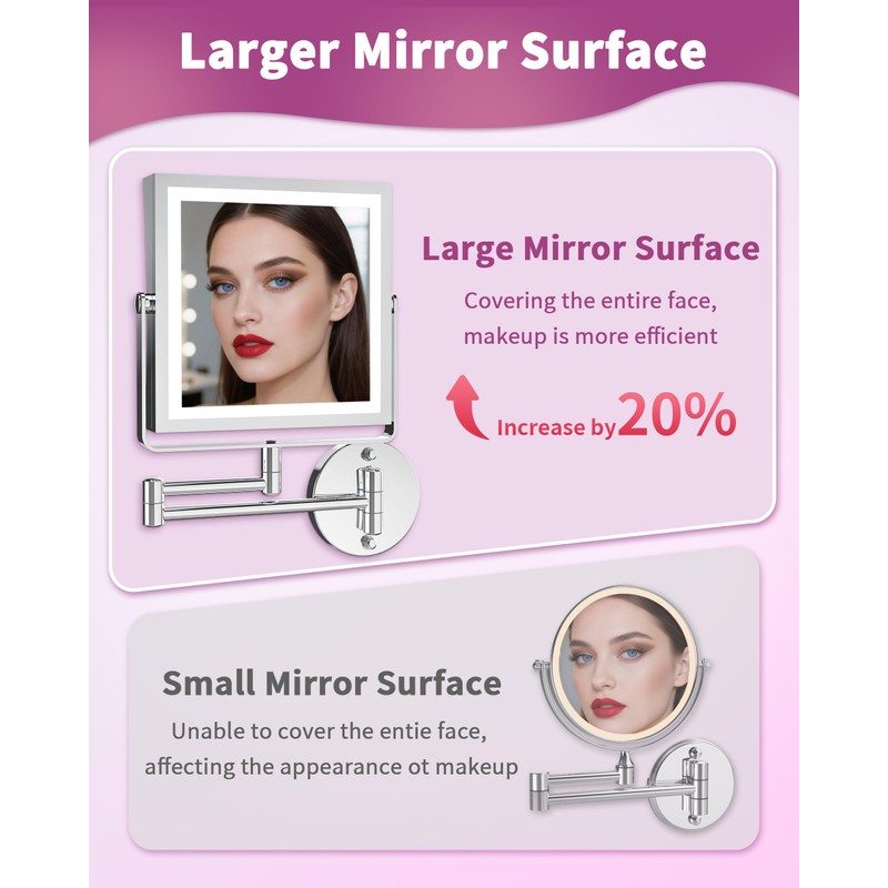WZKALY Rechargeable Wall Mounted Makeup Mirror with Lights, 4000mAh Double