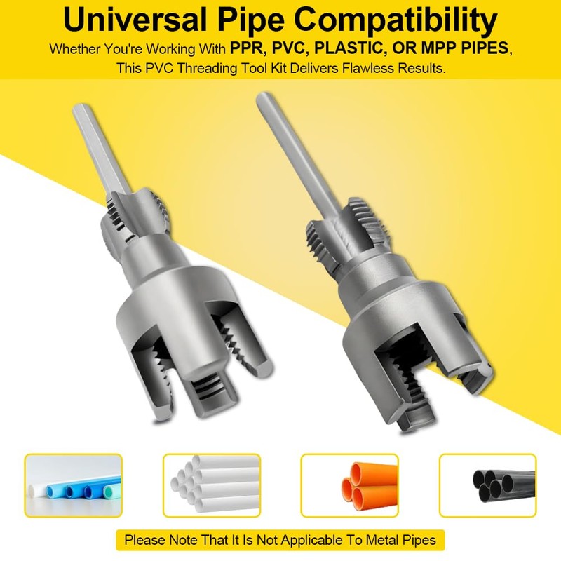 2PCS PVC Pipe Threader Set,1/2 and 3/4 inch Dies,Integrated Internal