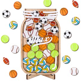 JarThenaAMCS 38Pcs Sport Wooden Reward Jar Sports Ball Baseball Wooden Cutouts Positive Incentive Behavior Chart with Wooden Base Management Tools for Student Teacher School Classroom Supplies