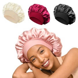 4 Pack Satin Bonnet, Night Sleep Hair Bonnet with Wide Elastic Band, Silk Wrap, for Women Girls Makeup Hair Care Elastic Hat Soft Sleep Cap Silk Bonnet Satin Head Cover