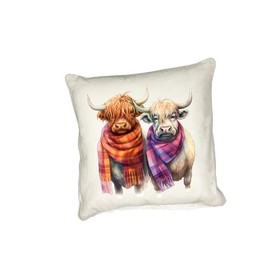 Anonymous Gifting Highland Cows in scarves printed cushion cover - perfect for Highland Cow lovers