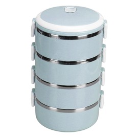 Portable 304 Stainless Steel Bento Lunch Box Thermal Cylinder Lunch Container Food Storage Containers for School Office OutdoorFour Layers Nordic Blue
