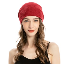 ZLYC Women Fashion Knit Slouchy Beanie Hat Thin Stretch Skull Caps (Solid Burgundy)