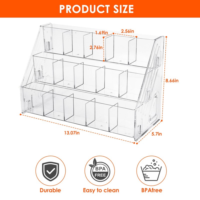 3 Tier Drink Packet Organizer, Acrylic Water Flavor Packet Holder