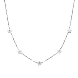 Happiness Boutique Women's Necklace with Flower Pendant, Filigree Flower Necklace Made of Stainless Steel in Gold, Rose Gold, Silver, Waterproof Gold-Plated Chain with 5 Flower Charms, Stainless Steel