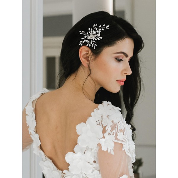 SWEETV Rhinestone Wedding Hair Comb Crystal Hair Pieces Bridal Side