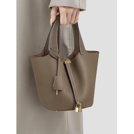 Women's Fashionable Plain Color Leather Bag, Gifts for Girlfriend, Casual Versatile Handbag Satchel Purse with Lock Design, Trendy All-match Handbag for Daily Use:_Black_one-size