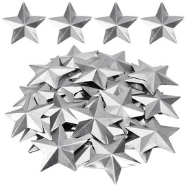 GORGECRAFT 50PCS 2.7" Galvanized Small Metal Barn Star Vintage Rustic Star Ornament Three Dimensional Christmas Tree Star for Hanging Wall Holiday Wreath Decor Craft Project Supply Handmade Accessory