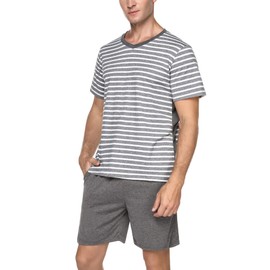 Marvmys Mens Striped Cotton Sleepwear 2 Piece Short Sleeve Pajamas 2 Piece Lounge Set