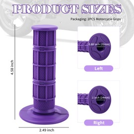 2PCS Anti Slip Motorcycle Grip,Rubber Motorcycle Handlebar Grips Kit with Left ID 7/8" Right ID 1",Universal 7/8 Handlebar Grips Motorcycles Accessories for E Bike Dirtbike ATV