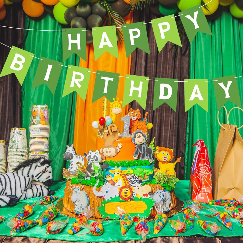 TOYVENTURES Happy Birthday Banner - Dark and Light Green