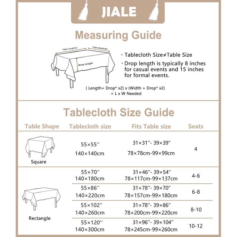 JIALE Tablecloths for Rectangle Tables,Cotton Linen Table cloth Waterproof Tablecloth