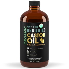 BALM OF GILEAD Organic Castor Oil for Skin Hydration - Therapeutic Cold Pressed, USDA Certified 100% Pure, Glass Bottle - 16 oz Unrefined, Hexane Free, Castor Oil for Hair & Eyelashes Growth