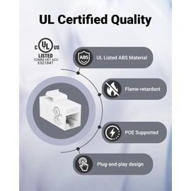 VCE UL Listed CAT6 RJ45 Keystone Jack Inline Coupler 5-Pack, Female to Female Ethernet Cable Extender - White
