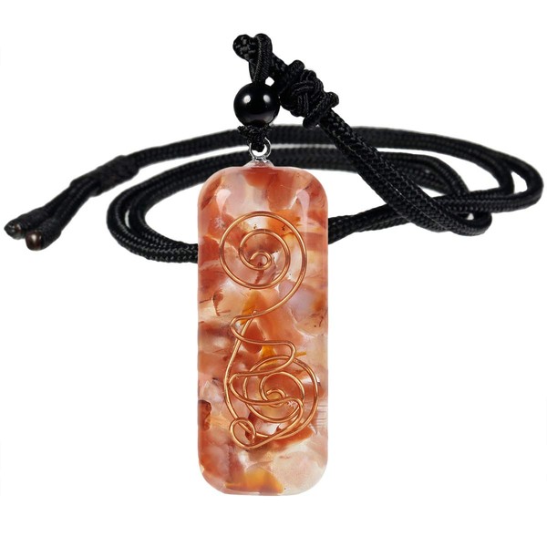 SUNYIK Healing Chakra Orgone Crystal Stone Pendant Necklace for Men and Women, Natural Rectangle Stone Necklace for Unisex Adjustable 18-24", Carnelian