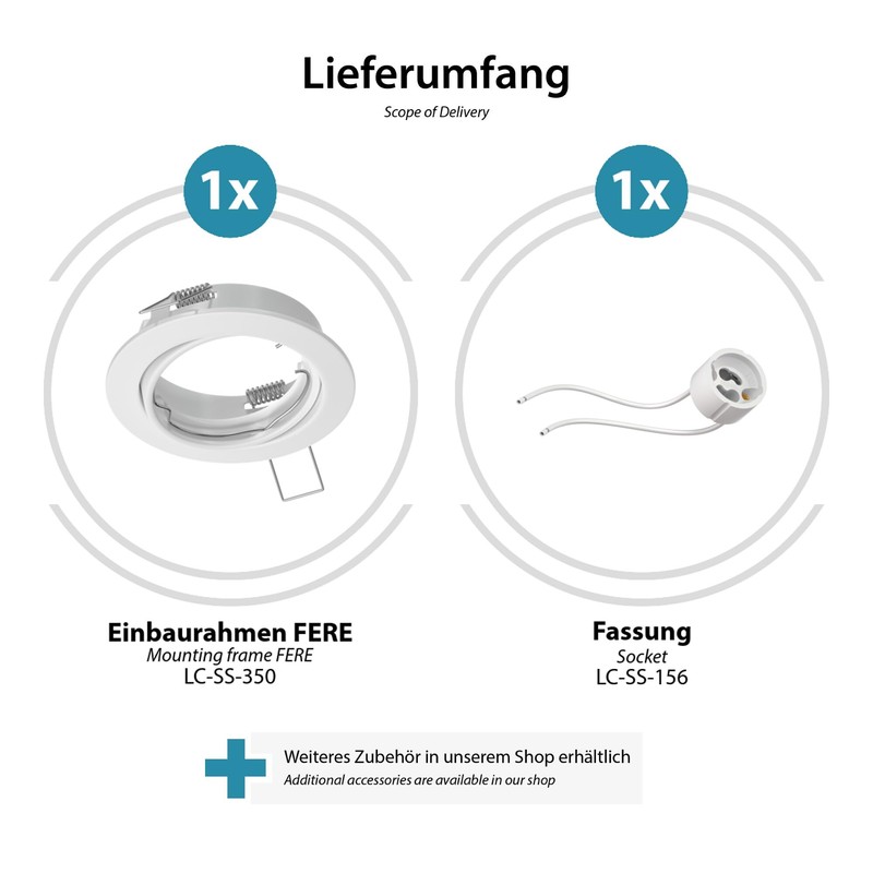 ledscom.de FERE Ceiling Mounting Frame White Matt Pivoting (LED/Halogen/GU10/MR16/PAR16/50 mm)