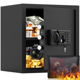 2.0 Cuft Safes for Home Use with Fire and Water proof Bag, Home Safe with Electronic Keypad, Spare Key, Smart Alarm, Mute Mode, Anti-theft Fireproof Safe Box for Documents, Jewelry, Medicines
